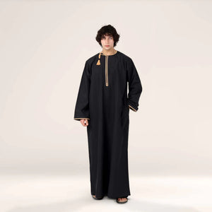Omani Dishdasha Black with Gold