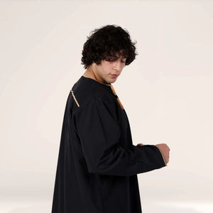 Omani Dishdasha Black with Gold