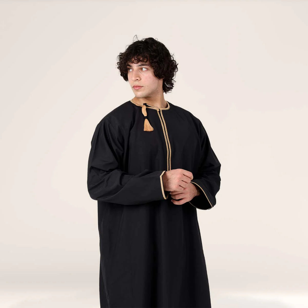 Omani Dishdasha Black with Gold