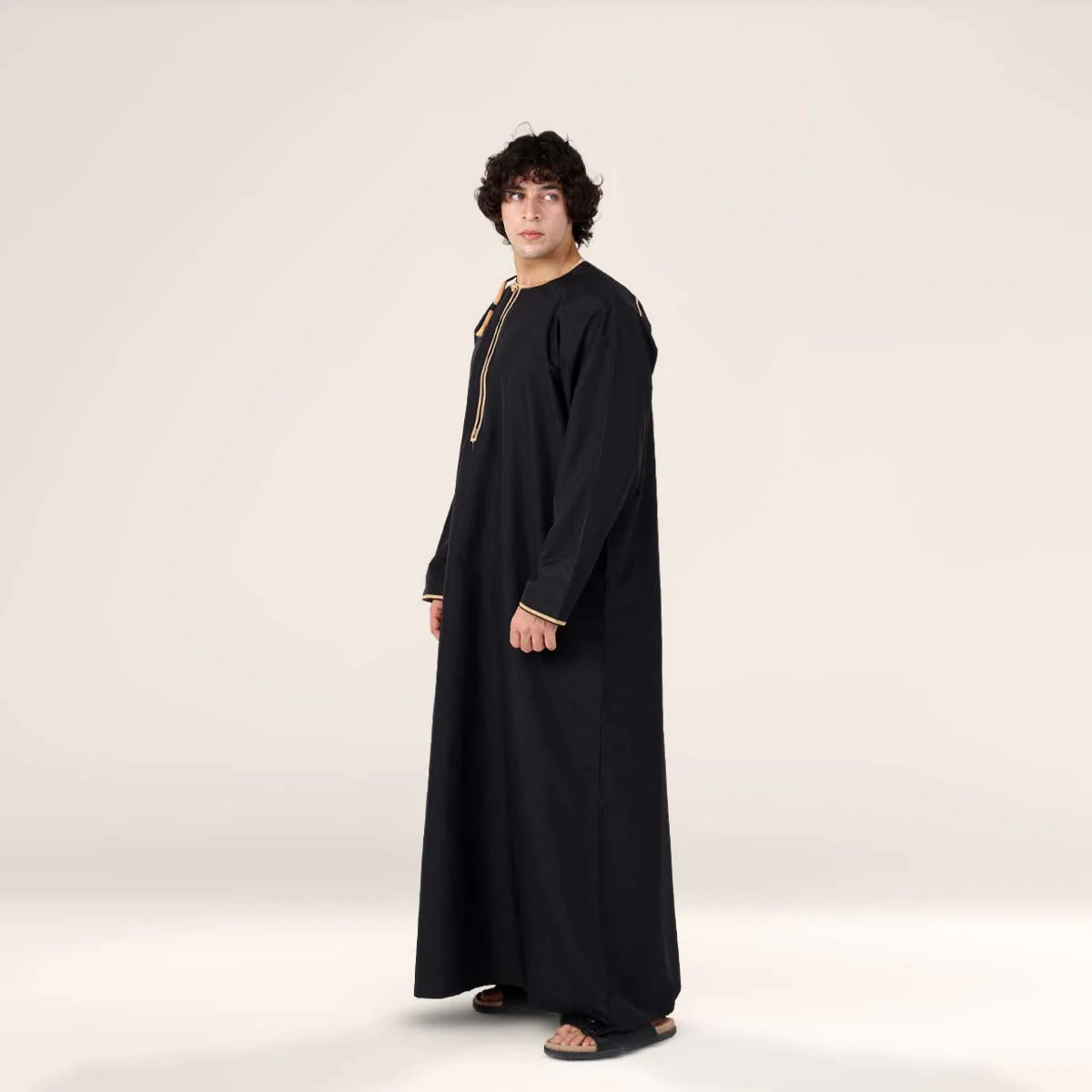 Omani Dishdasha Black with Gold