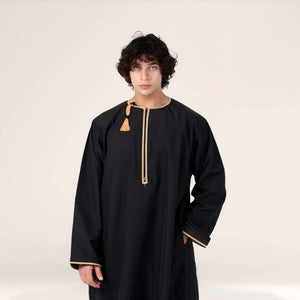 Omani Dishdasha Black with Gold