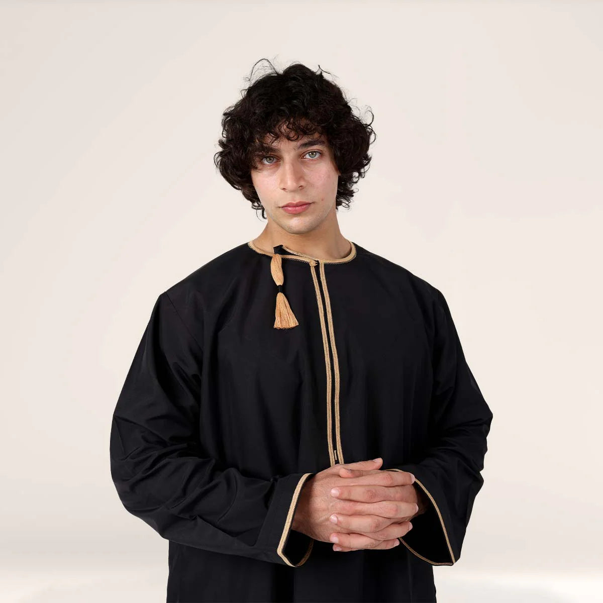 Omani Dishdasha Black with Gold