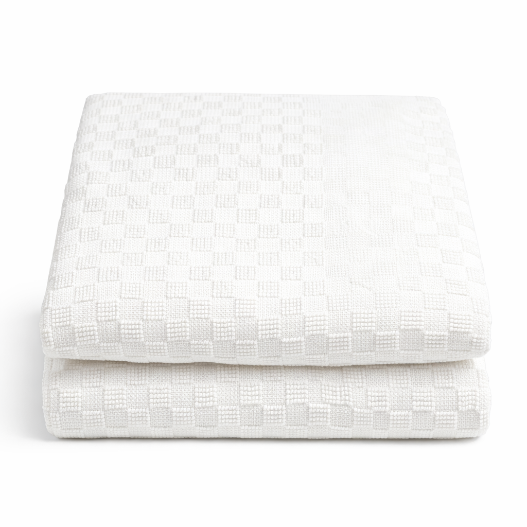 Ihram Set for Hajj & Umrah (2-Piece) – White Checkered Towel Fabric + Carry Bag