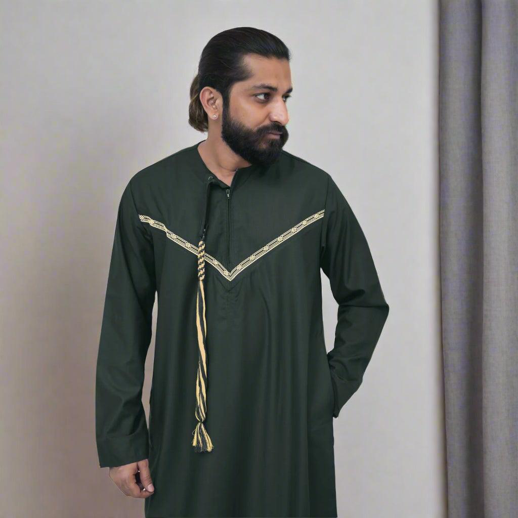 Dark Green & Gold Emirati Thobe