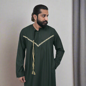 Dark Green & Gold Emirati Thobe