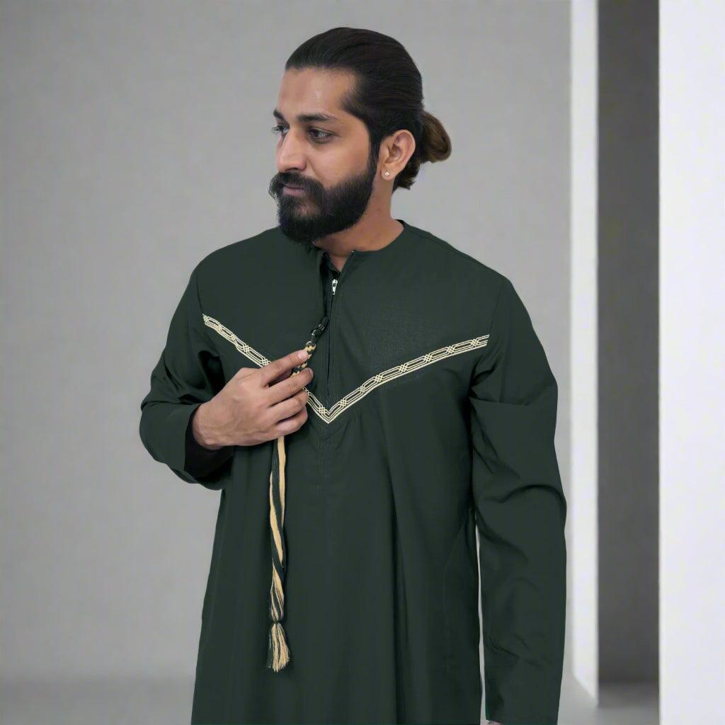 Dark Green & Gold Emirati Thobe