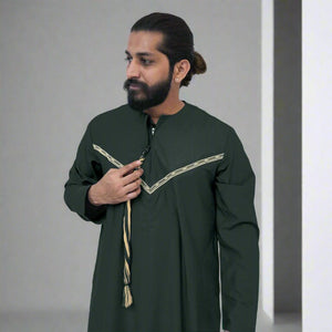 Dark Green & Gold Emirati Thobe