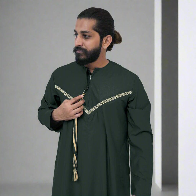 Dark Green & Gold Emirati Thobe