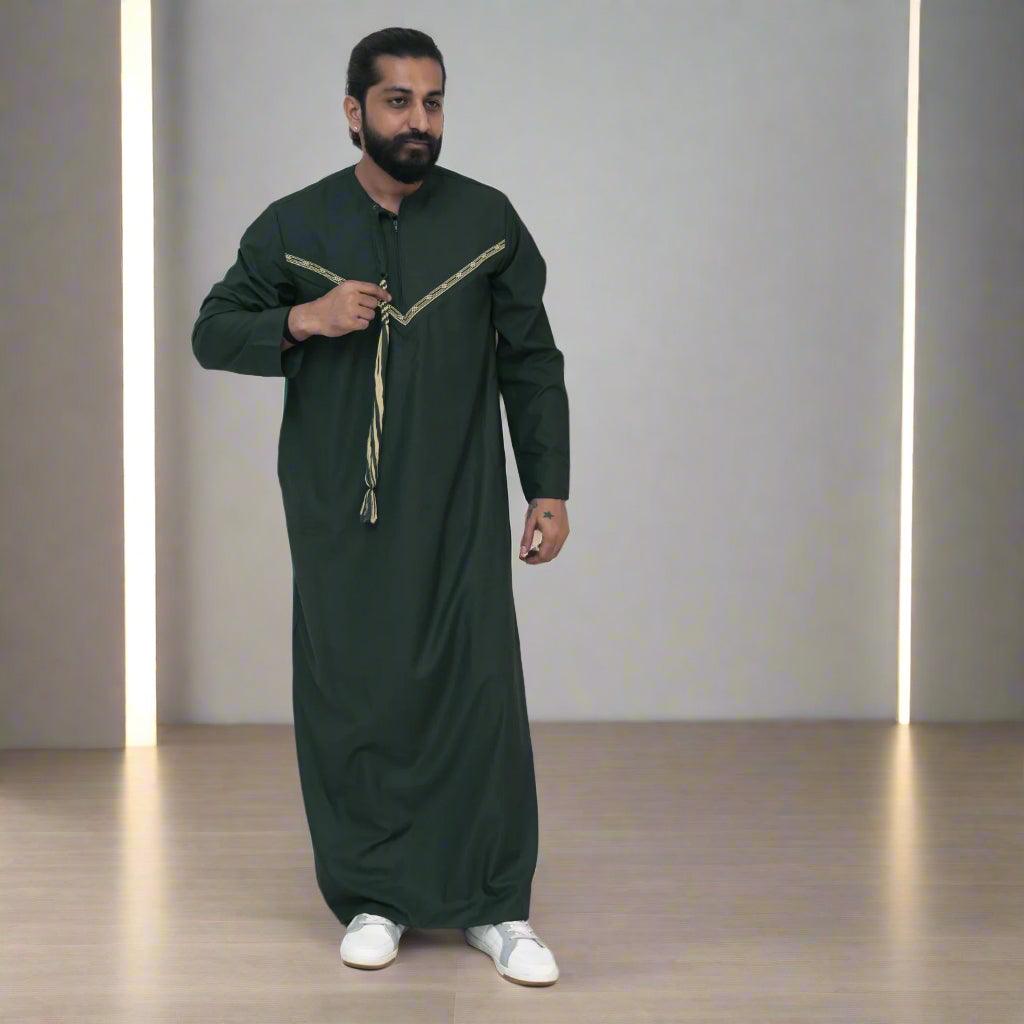 Dark Green & Gold Emirati Thobe