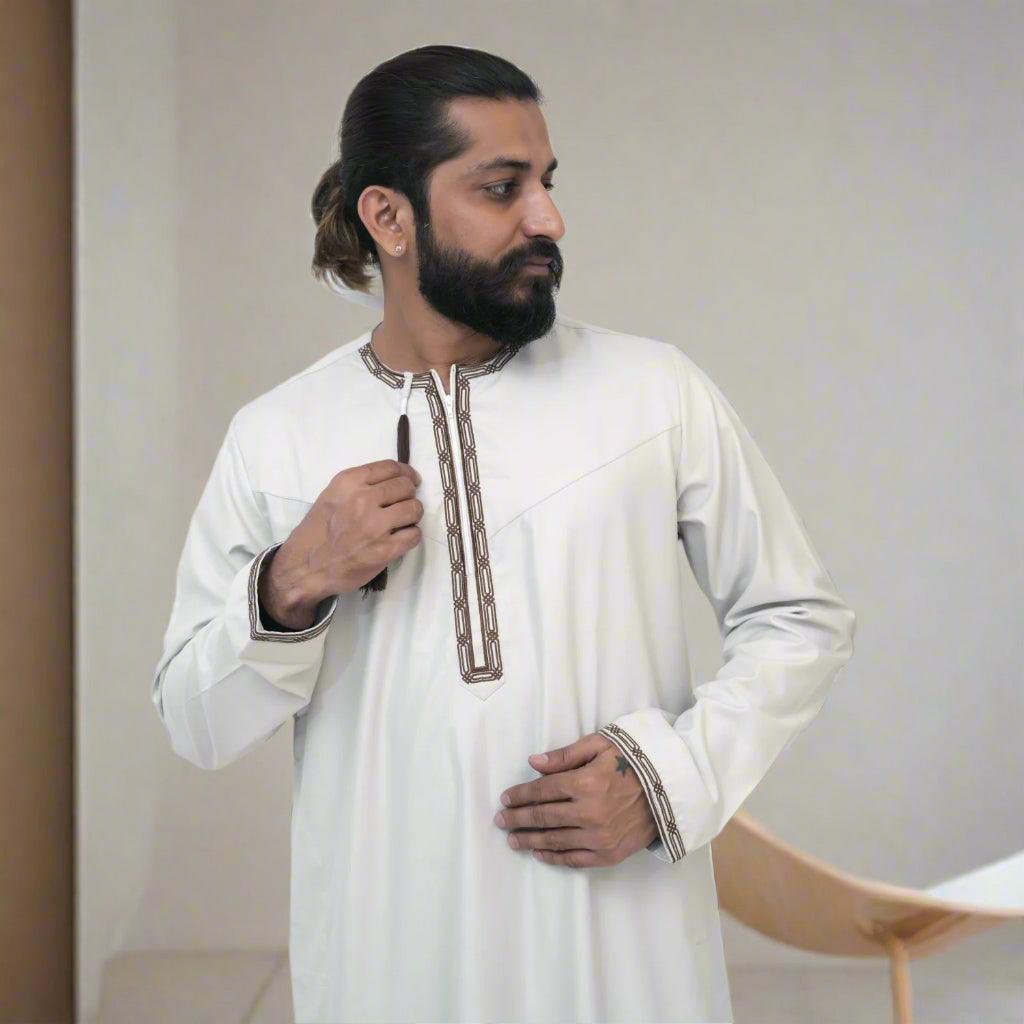 Omani Embroidered Thobe – Off-White