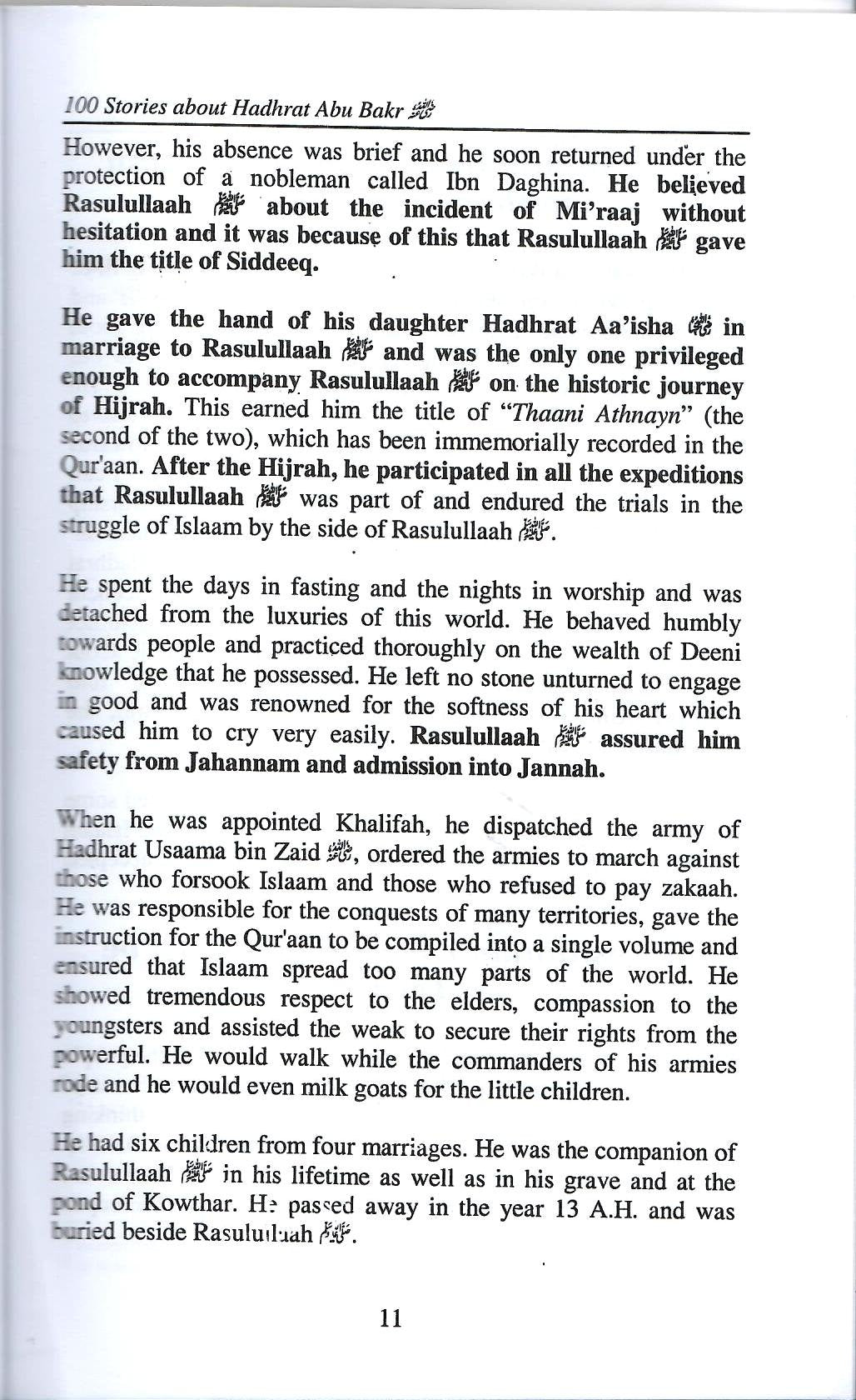 100 Stories of Hadhrat Abu Bakar